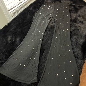 Mesh pearl bell bottom pants